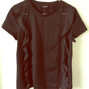 Black short sleeve shirt with lace print